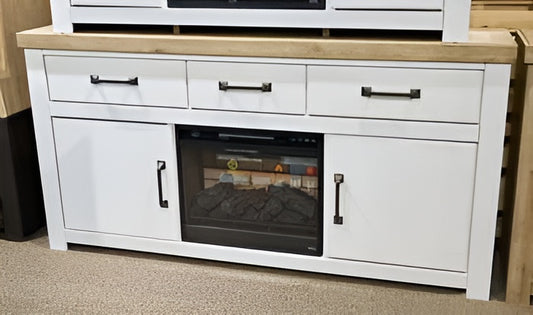 Savonport - XL TV Stand With Fireplace Option - White / Brown