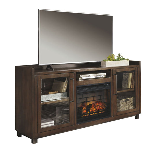 Starmore - Brown - 2 Pc. - 70" TV Stand With Faux Firebrick Fireplace Insert