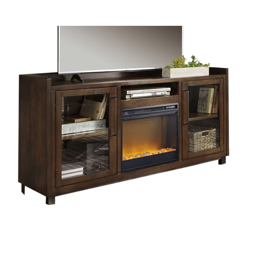 Starmore - Brown - 70" TV Stand With Glass/Stone Fireplace Insert