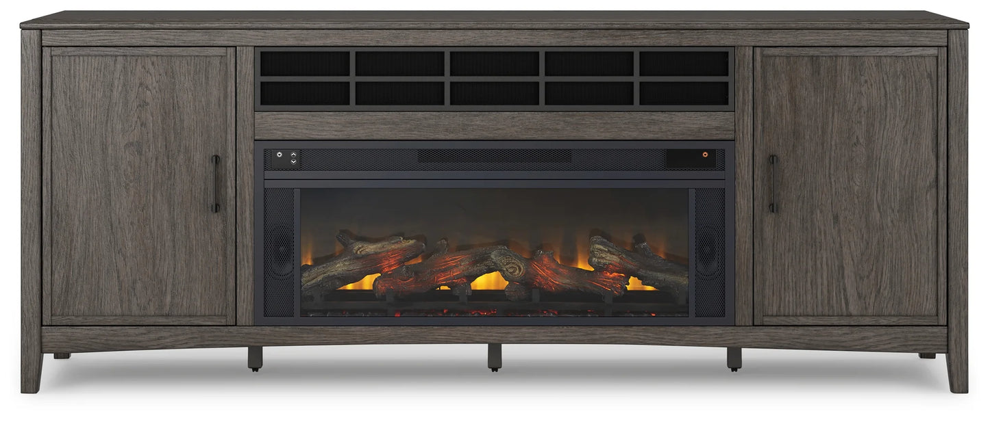 Montillan - Grayish Brown - 84" TV Stand With Electric Fireplace-2