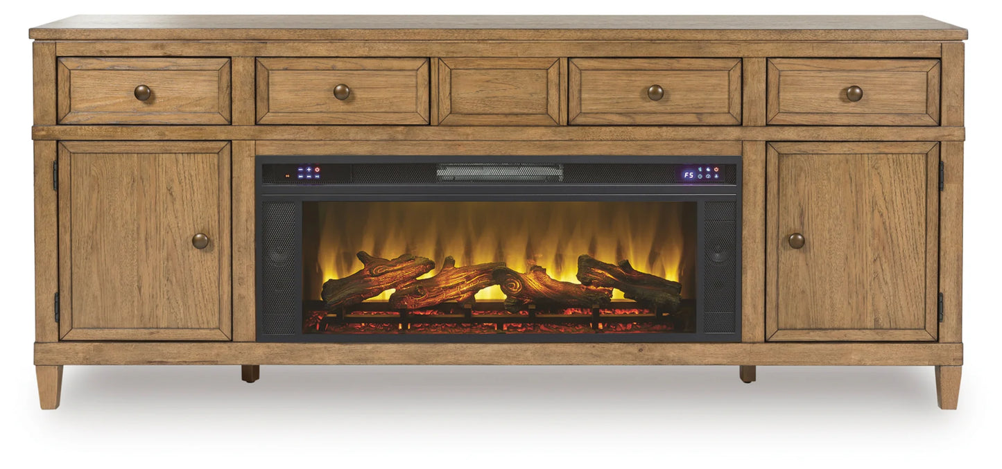 Sharlance - Light Brown - 81" TV Stand With Electric Infrared Fireplace Insert