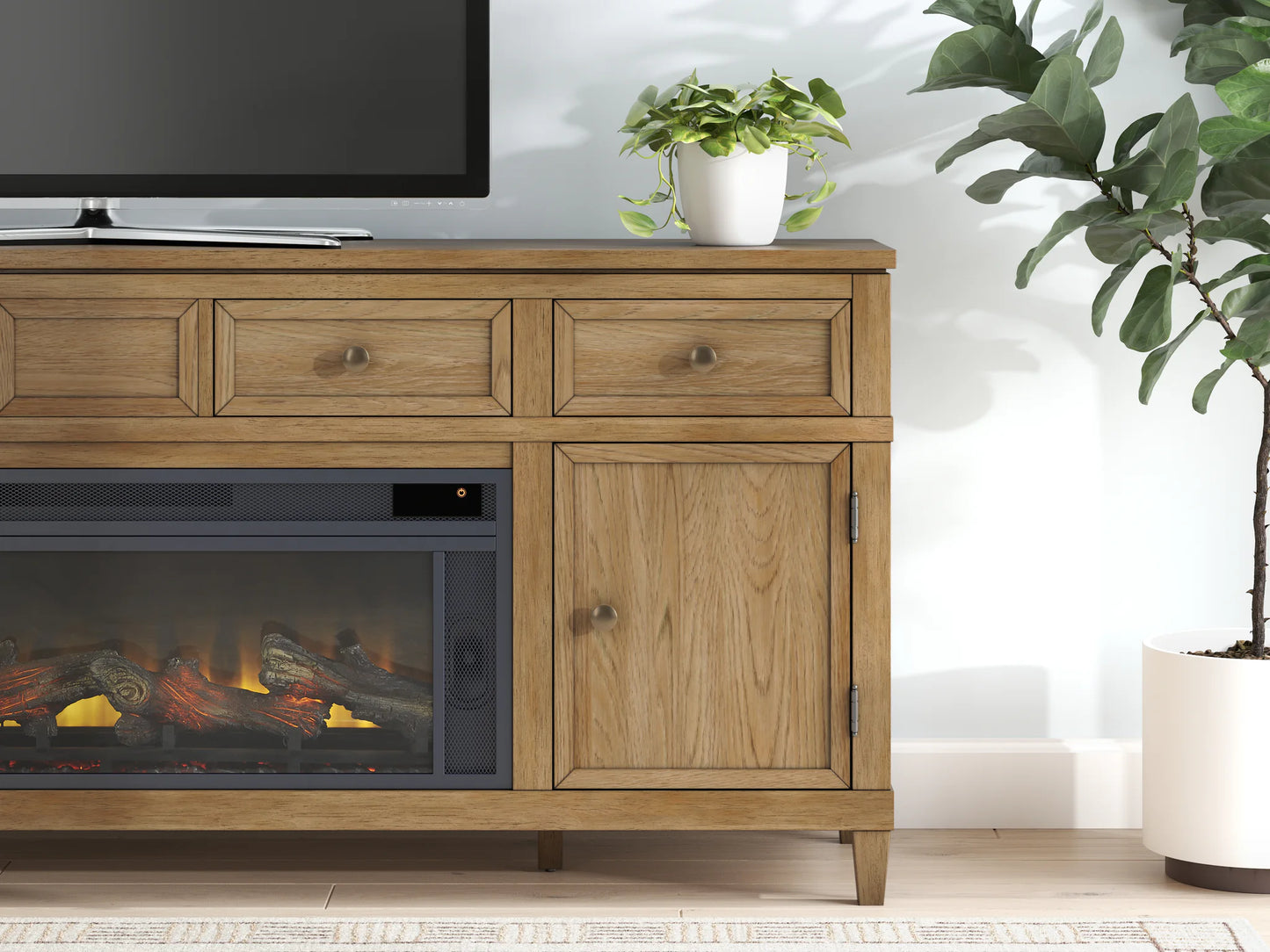 Sharlance - Light Brown - 81" TV Stand With Electric Infrared Fireplace Insert