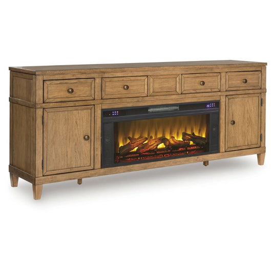 Sharlance - Light Brown - 81" TV Stand With Electric Infrared Fireplace Insert