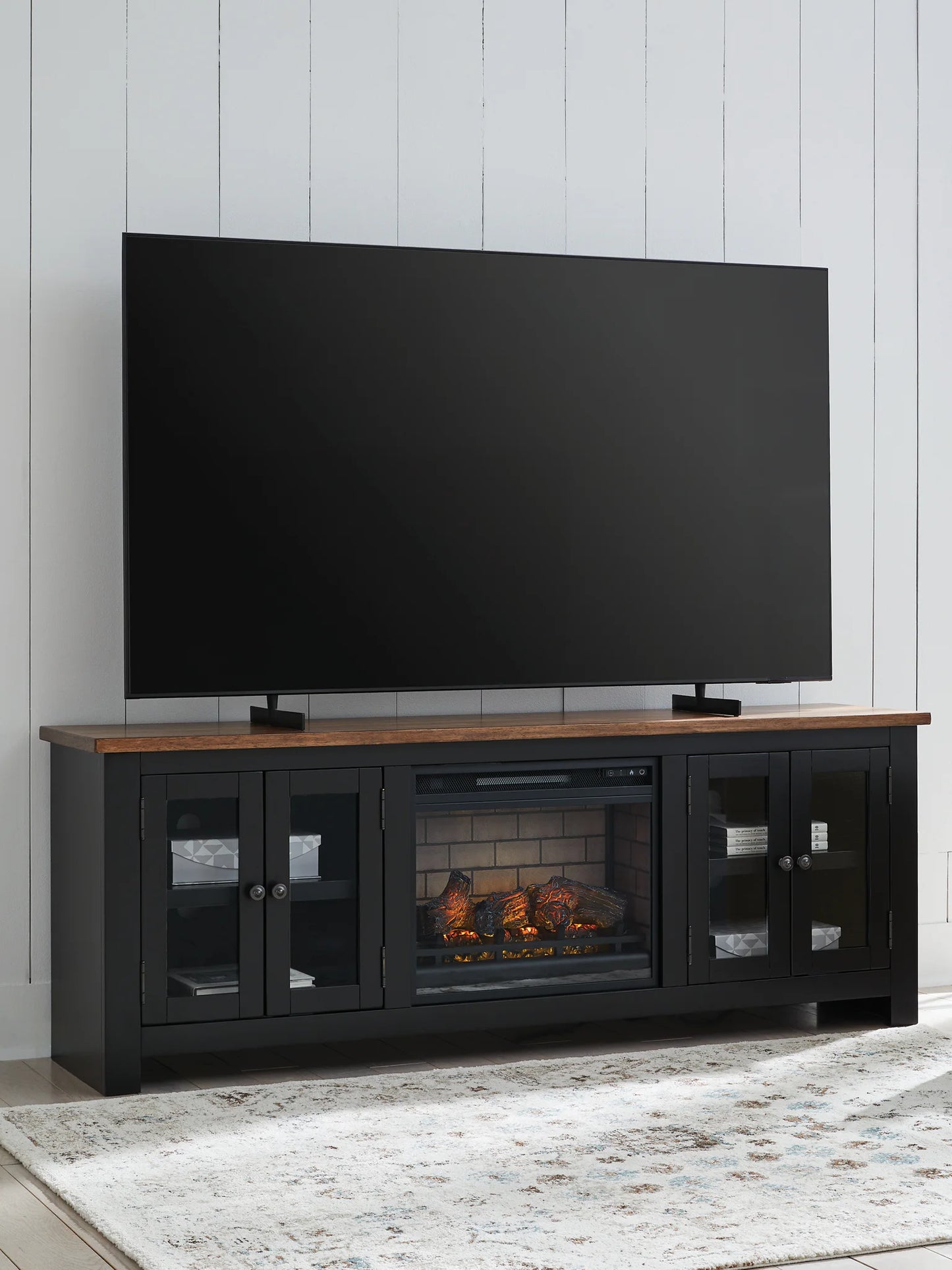 Wildenauer - Brown / Black - 76" TV Stand With Infrared Electric Fireplace