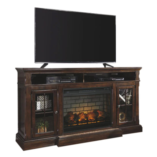 Roddinton - Dark Brown - 2 Pc. - 74" TV Stand With Electric Infrared Fireplace Insert