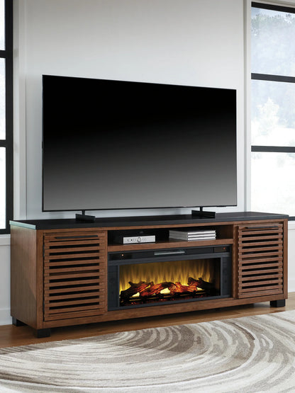 Kallari - Warm Brown / Black - 84" TV Stand With Electric Fireplace
