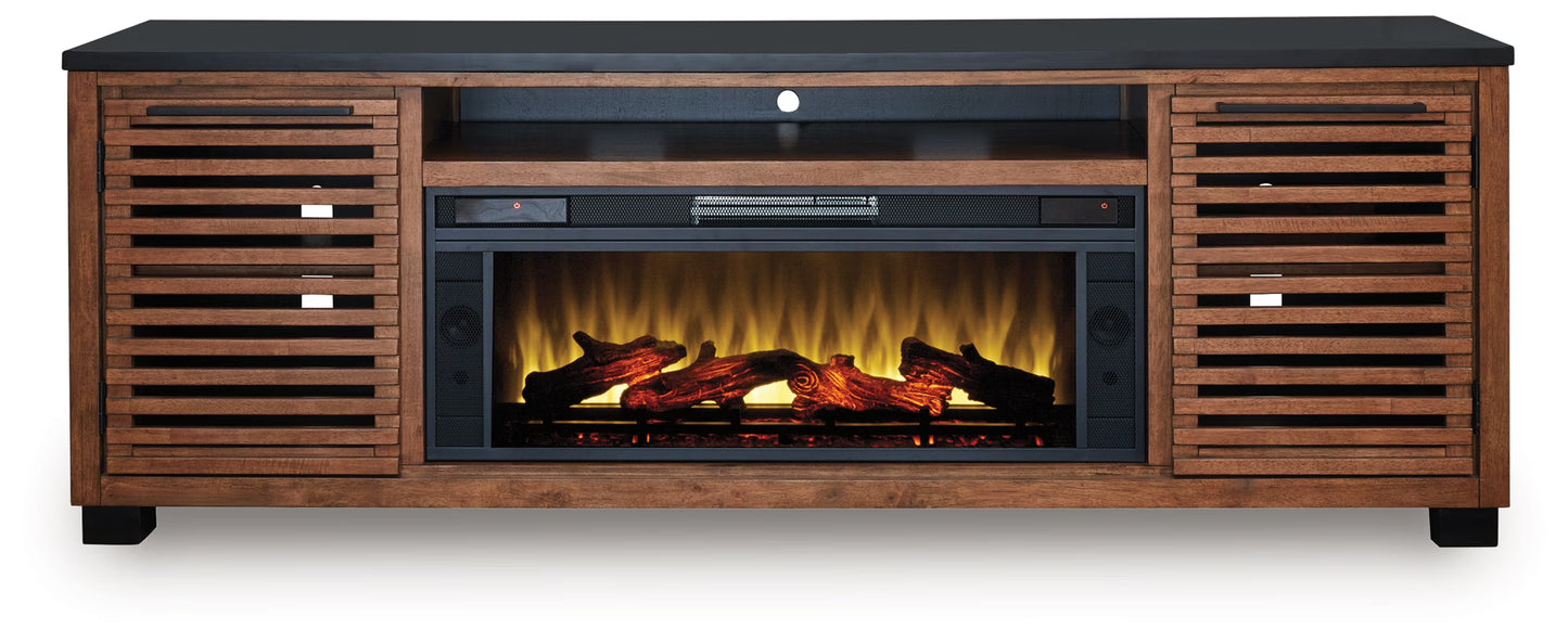 Kallari - Warm Brown / Black - 84" TV Stand With Electric Fireplace