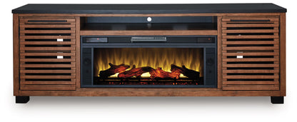 Kallari - Warm Brown / Black - 84" TV Stand With Electric Fireplace