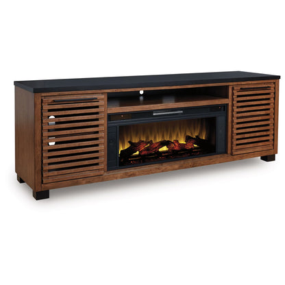 Kallari - Warm Brown / Black - 84" TV Stand With Electric Fireplace
