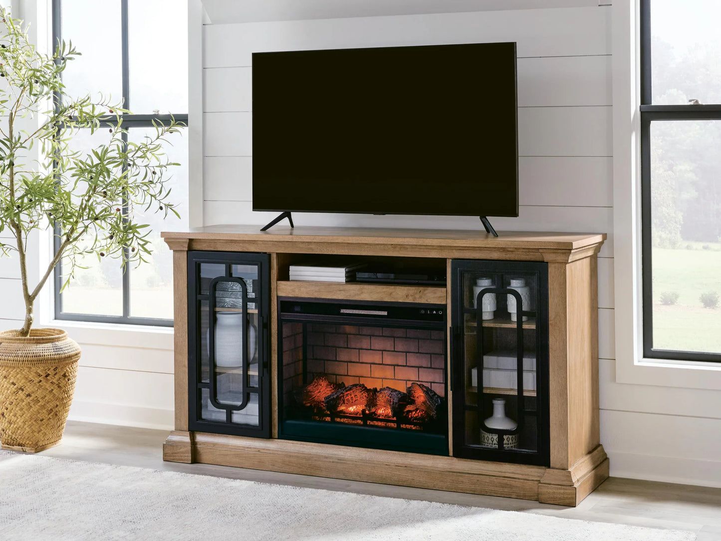 Wittenmyer - 72" TV Stand With Electric Fireplace - Natural / Black