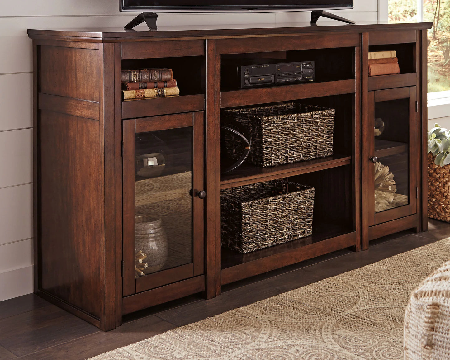 Harpan - Reddish Brown - Xl TV Stand W/Fireplace Option