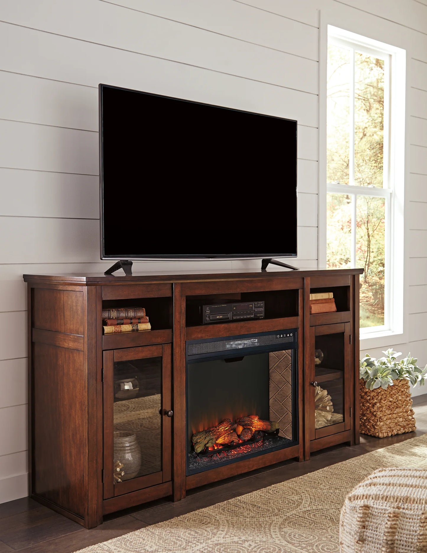 Harpan - Reddish Brown - Xl TV Stand W/Fireplace Option