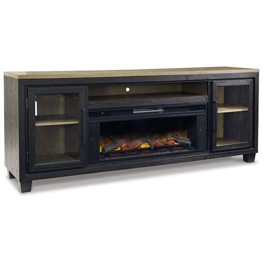 Foyland - Black / Brown - 83" TV Stand With Electric Infrared Fireplace Insert