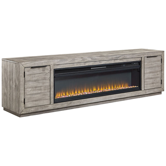 Naydell - Gray - 92" TV Stand With Wide Fireplace Insert