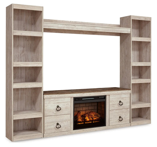 Willowton - Whitewash - 5-Piece Entertainment Center With Electric Fireplace