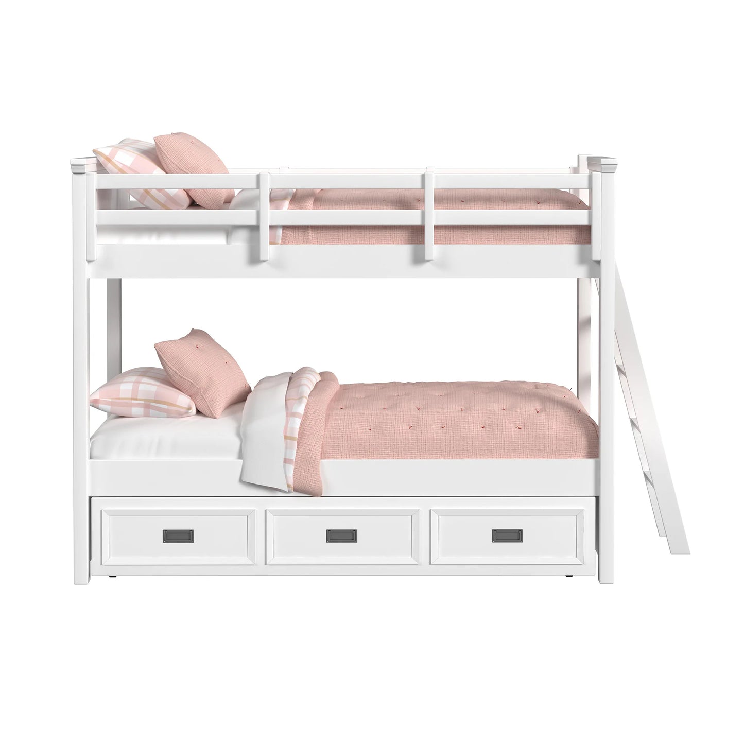 Hampton Kids - Twin Over Twin Bunk With Ladder And Trundle - White