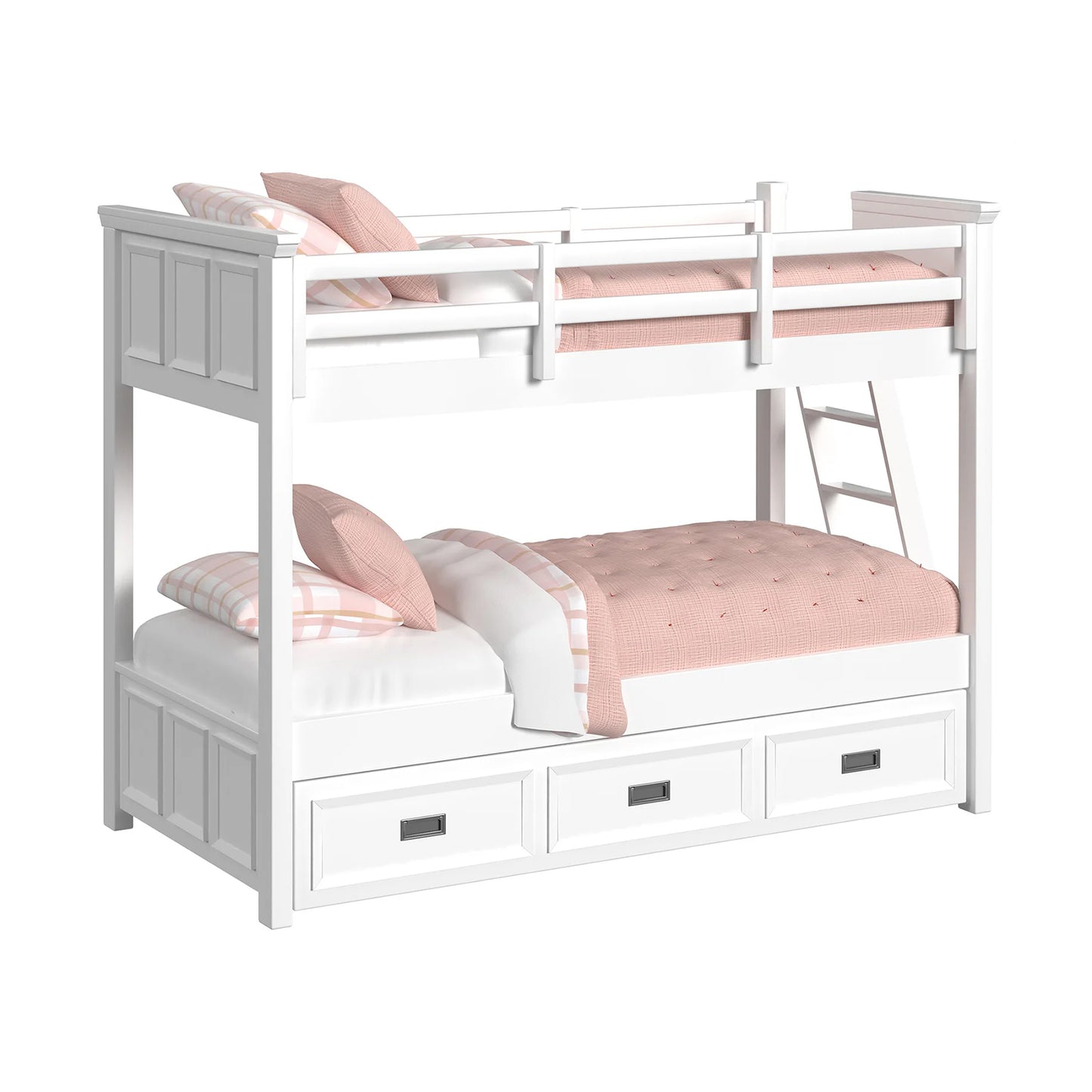 Hampton Kids - Twin Over Twin Bunk With Ladder And Trundle - White