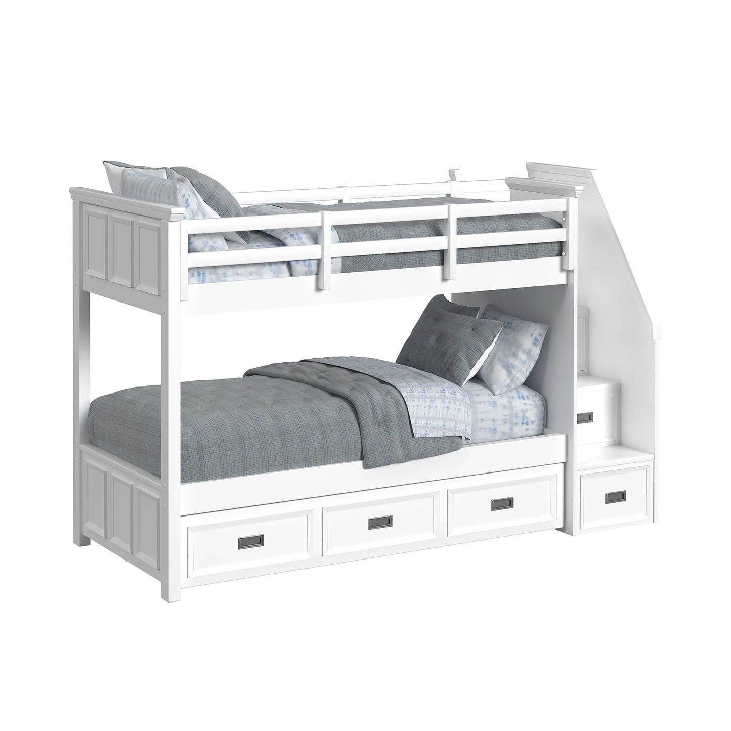 Hampton Kids - Twin Over Twin Bunk With Staircase And Trundle - White