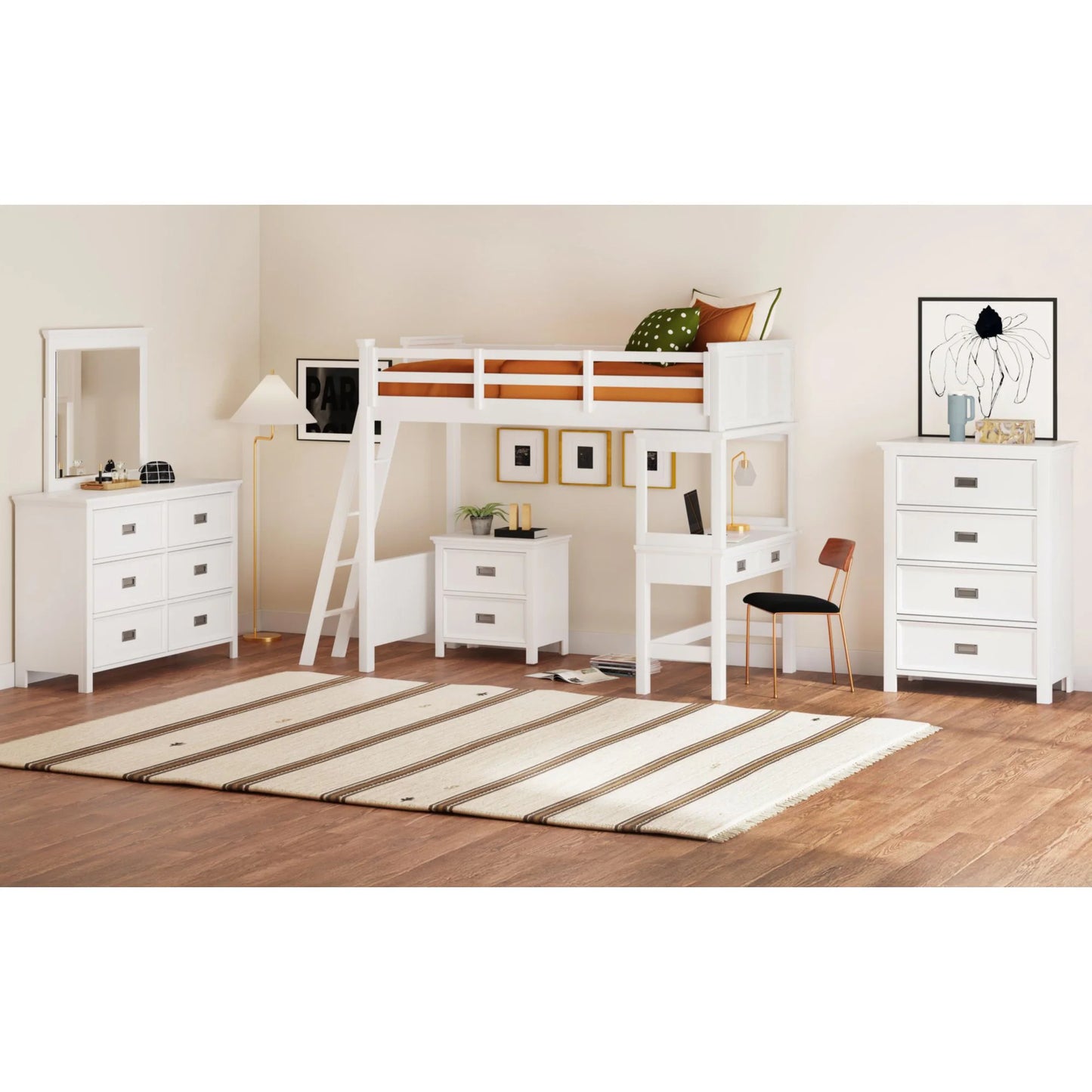 Hampton Kids - Twin Loft With Ladder And Desk With Speaker - White