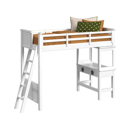 Hampton Kids - Twin Loft With Ladder And Desk With Speaker - White