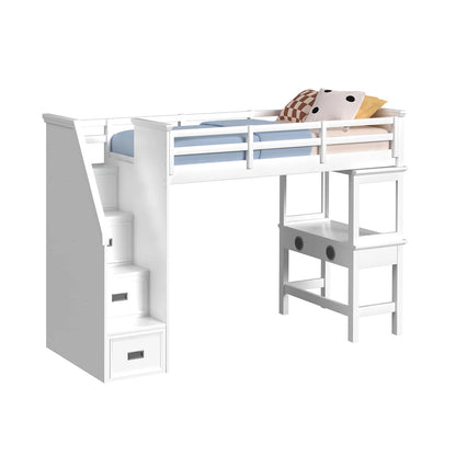 Hampton Kids - Twin Loft With Staircase And Desk With Speaker - White