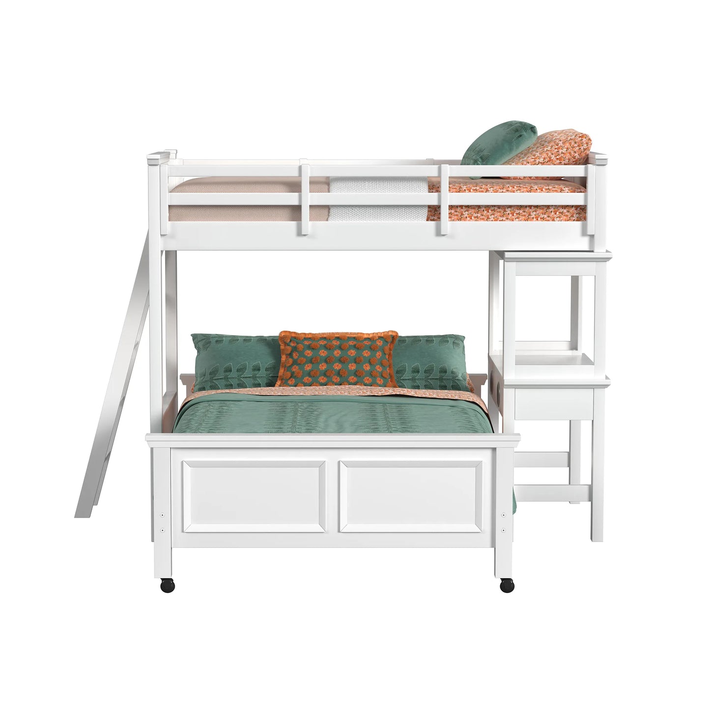 Hampton Kids - Twin Over Full Loft With Ladder And Desk With Speaker - White