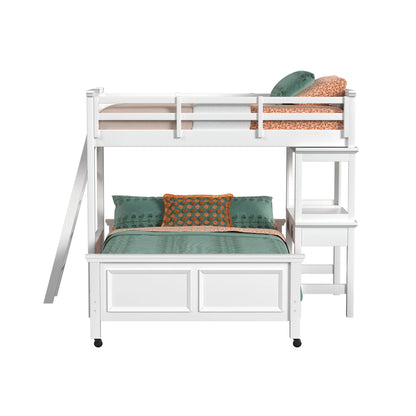 Hampton Kids - Twin Over Full Loft With Ladder And Desk With Speaker - White