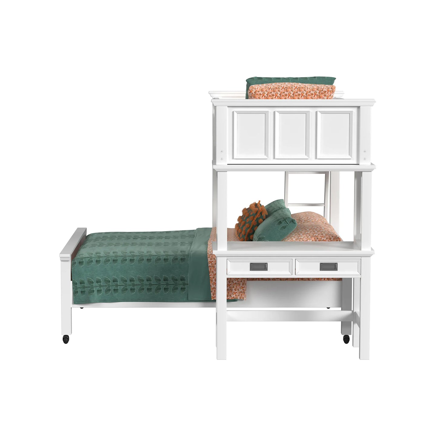 Hampton Kids - Twin Over Full Loft With Ladder And Desk With Speaker - White