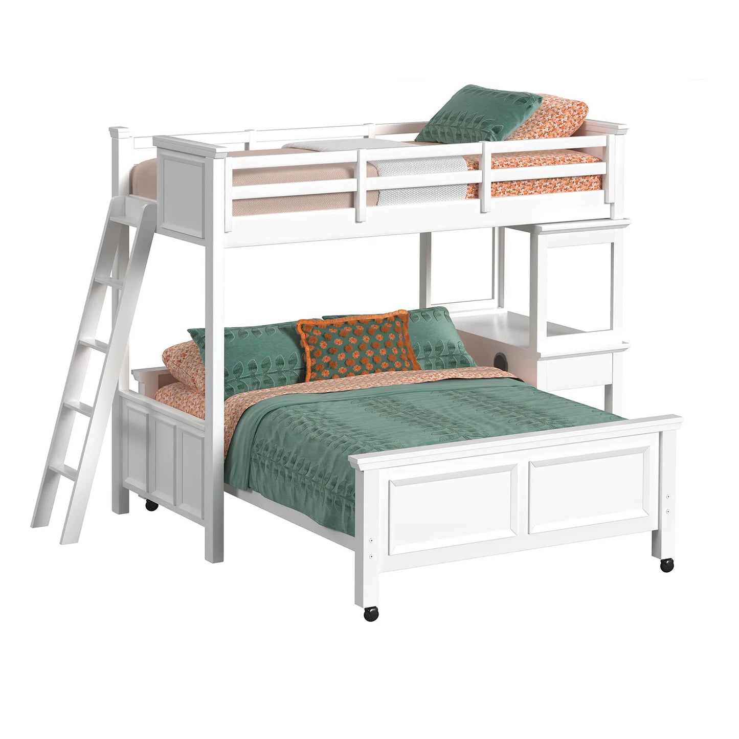 Hampton Kids - Twin Over Full Loft With Ladder And Desk With Speaker - White