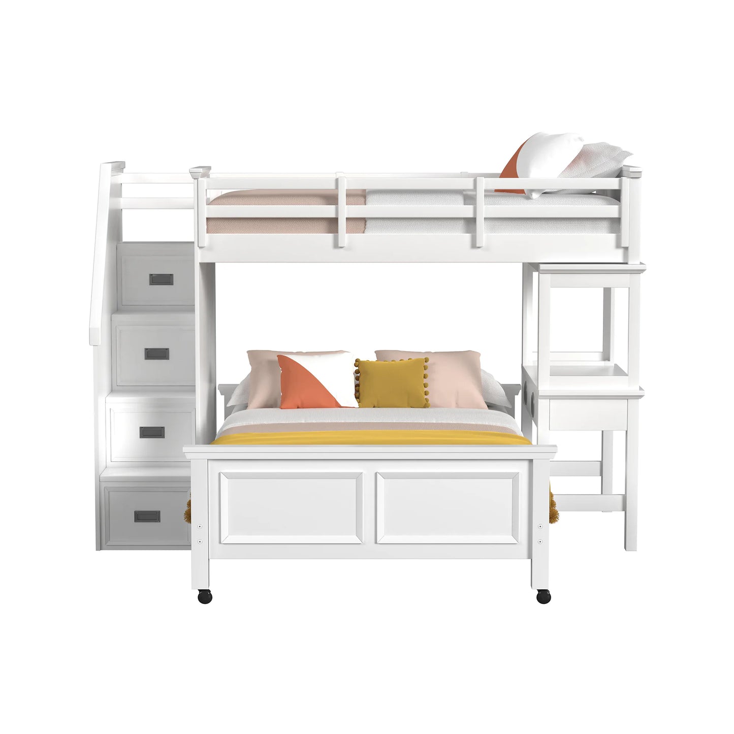 Hampton Kids - Twin Over Full Loft With Staircase And Desk With Speaker - White