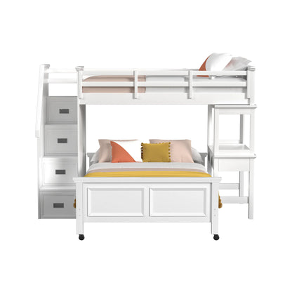 Hampton Kids - Twin Over Full Loft With Staircase And Desk With Speaker - White