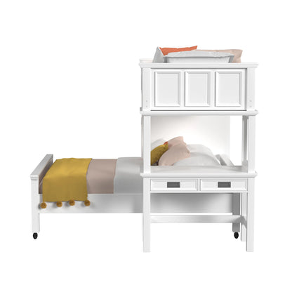 Hampton Kids - Twin Over Full Loft With Staircase And Desk With Speaker - White