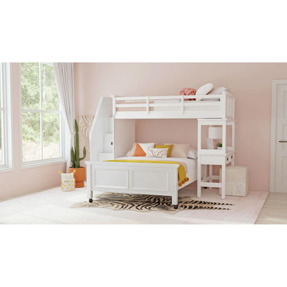 Hampton Kids - Twin Over Full Loft With Staircase And Desk With Speaker - White