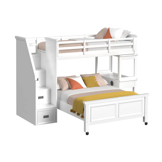 Hampton Kids - Twin Over Full Loft With Staircase And Desk With Speaker - White