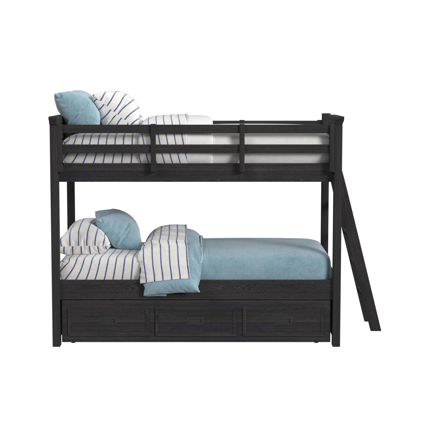 Hampton Kids - Twin Over Twin Bunk With Ladder And Trundle - Charcoal