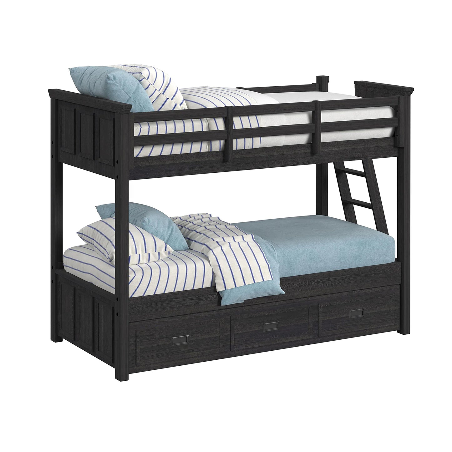 Hampton Kids - Twin Over Twin Bunk With Ladder And Trundle - Charcoal