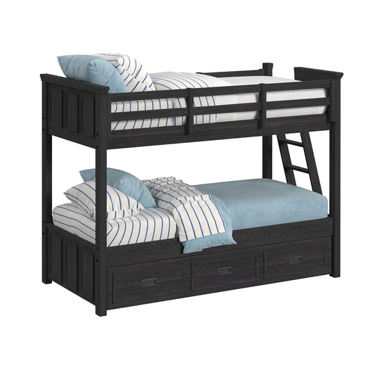 Hampton Kids - Twin Over Twin Bunk With Ladder And Trundle - Charcoal