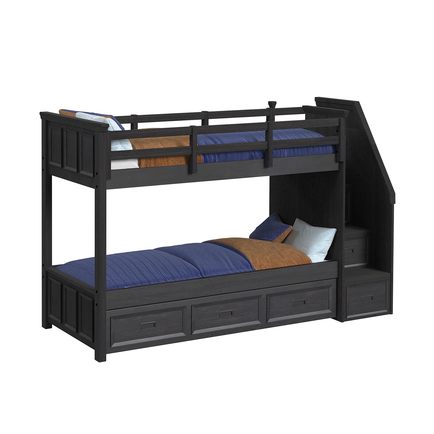 Hampton Kids - Twin Over Twin Bunk With Staircase And Trundle - Charcoal