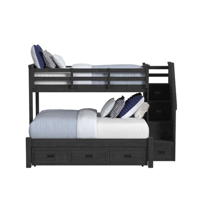 Hampton Kids - Twin Over Full Bunk With Staircase And Trundle - Charcoal