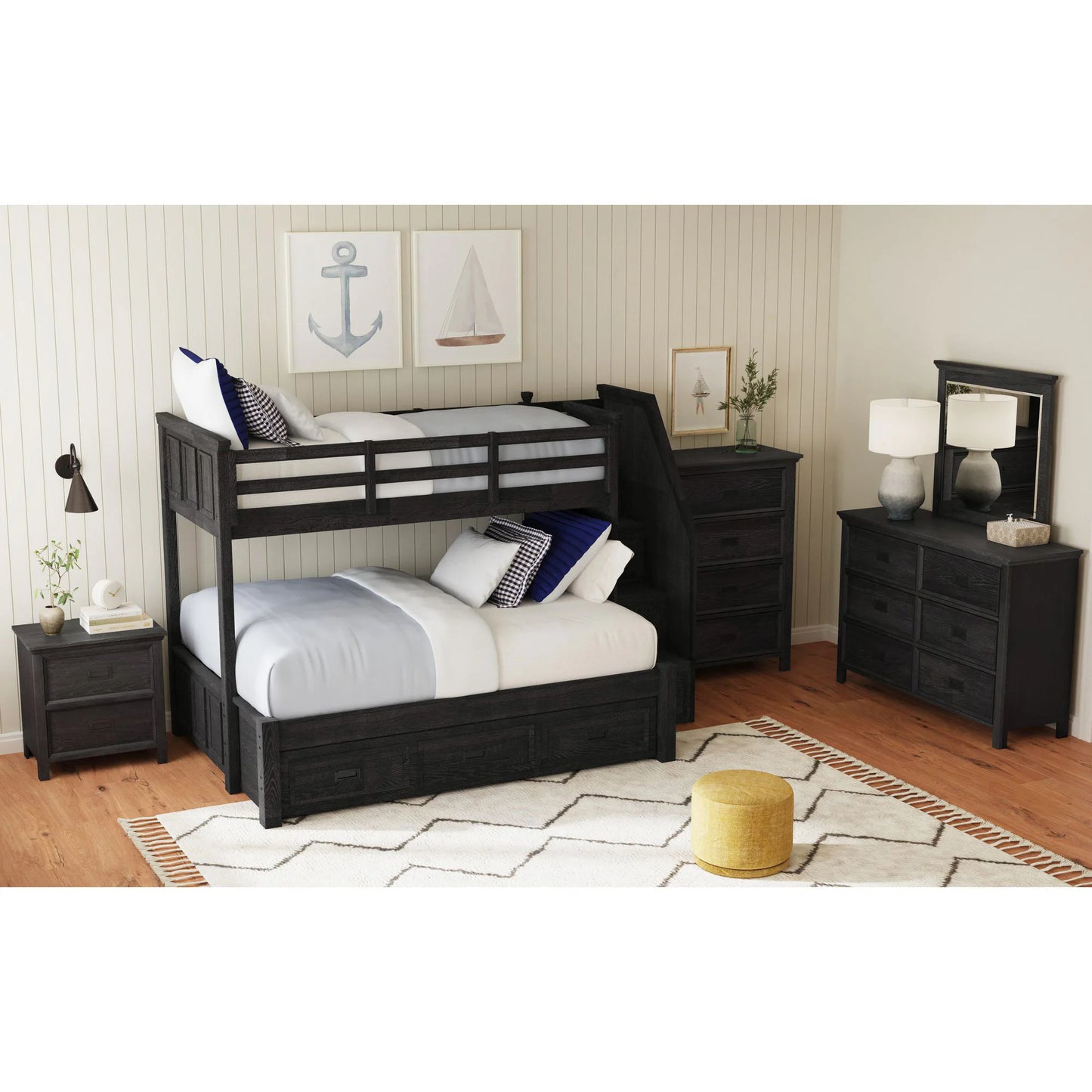 Hampton Kids - Twin Over Full Bunk With Staircase And Trundle - Charcoal