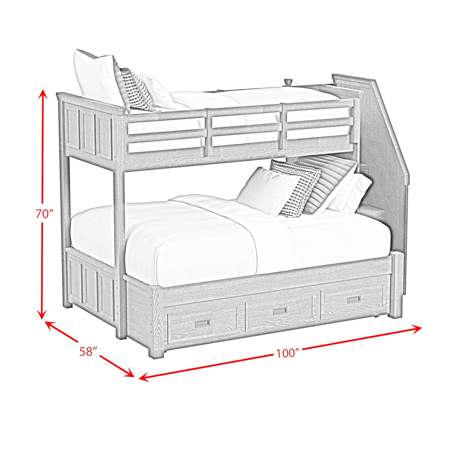Hampton Kids - Twin Over Full Bunk With Staircase And Trundle - Charcoal