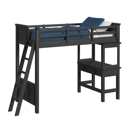 Hampton Kids - Twin Loft With Ladder And Desk With Speaker - Charcoal