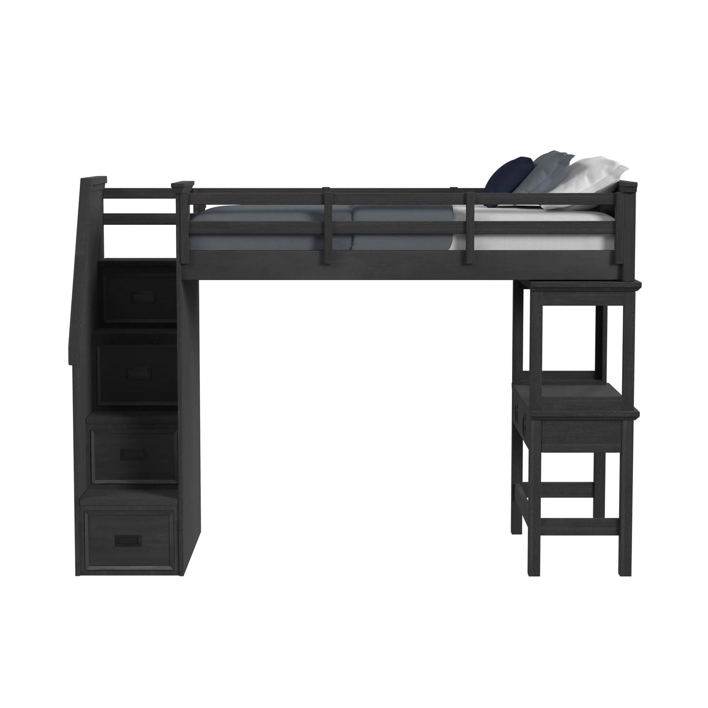 Hampton Kids - Twin Loft With Staircase And Desk With Speaker - Charcoal