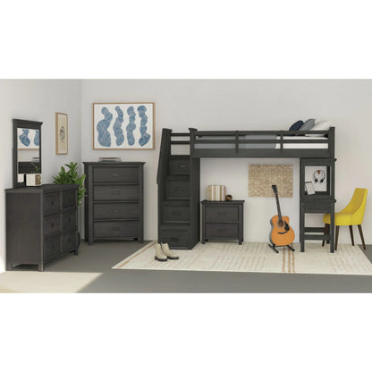 Hampton Kids - Twin Loft With Staircase And Desk With Speaker - Charcoal