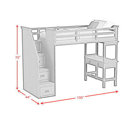 Hampton Kids - Twin Loft With Staircase And Desk With Speaker - Charcoal