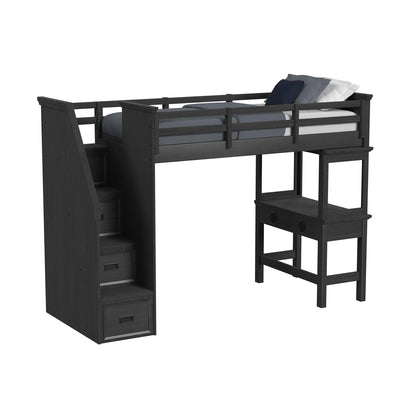 Hampton Kids - Twin Loft With Staircase And Desk With Speaker - Charcoal