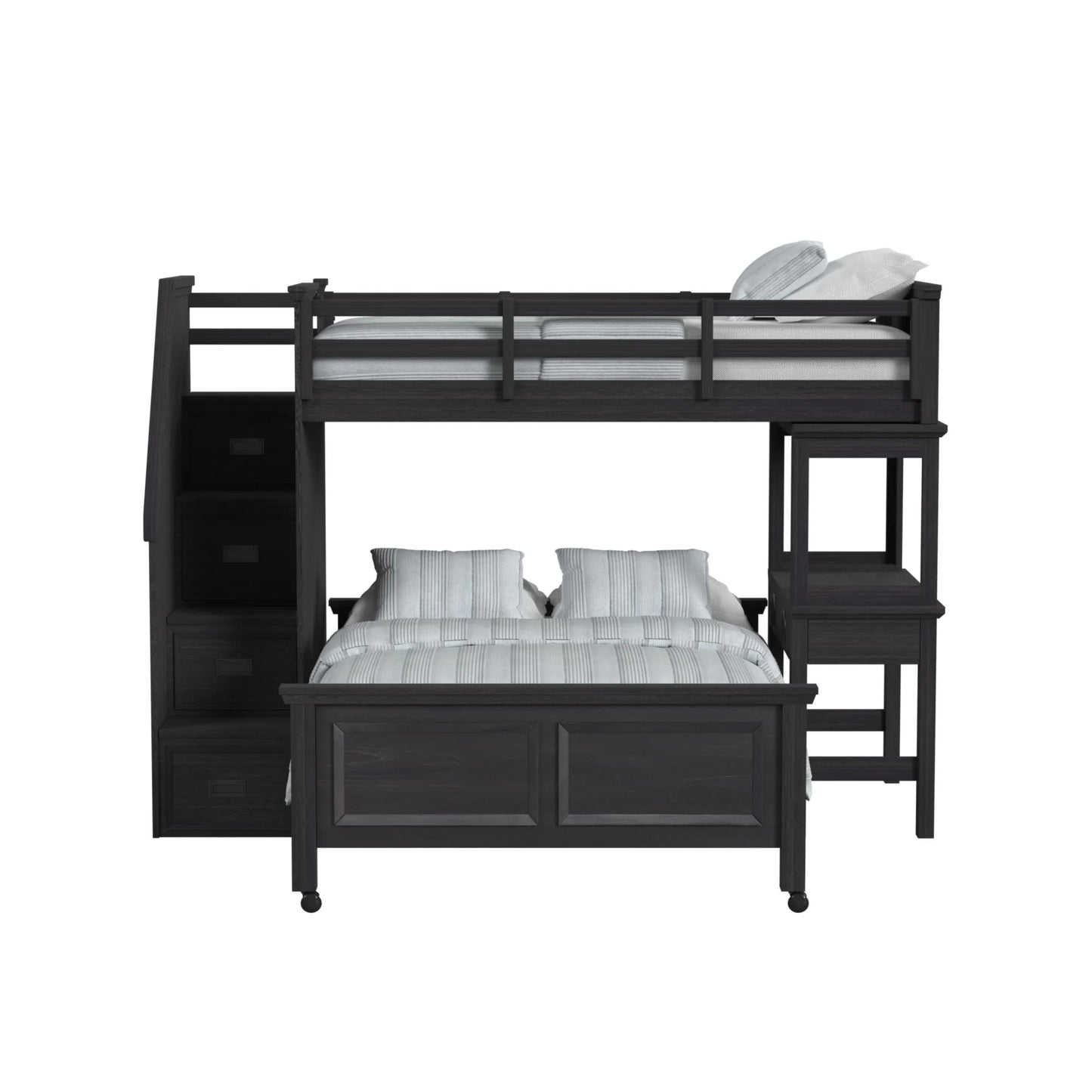 Hampton Kids - Twin Over Full Loft With Staircase And Desk With Speaker - Charcoal