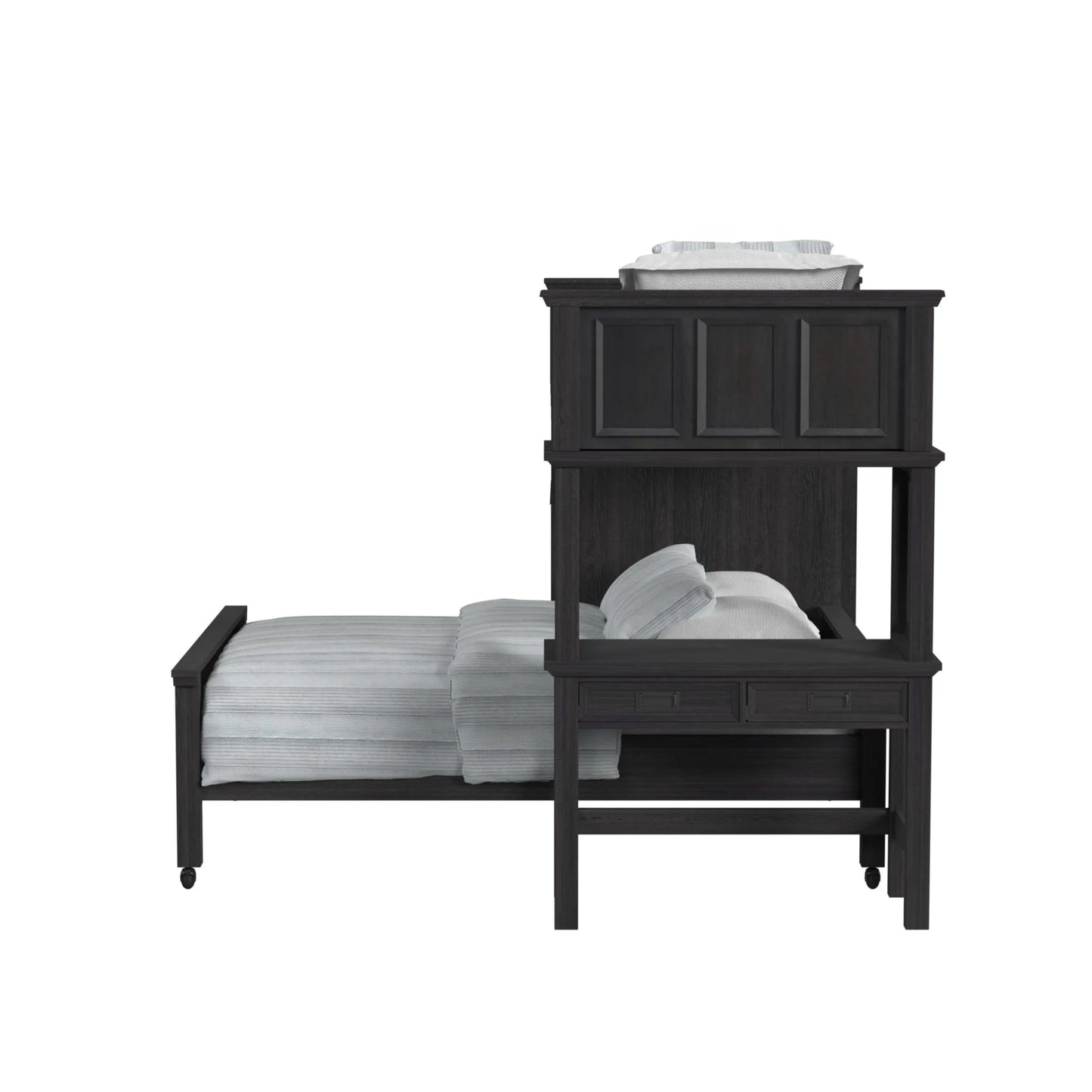 Hampton Kids - Twin Over Full Loft With Staircase And Desk With Speaker - Charcoal