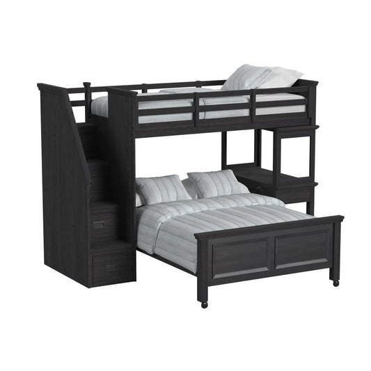 Hampton Kids - Twin Over Full Loft With Staircase And Desk With Speaker - Charcoal