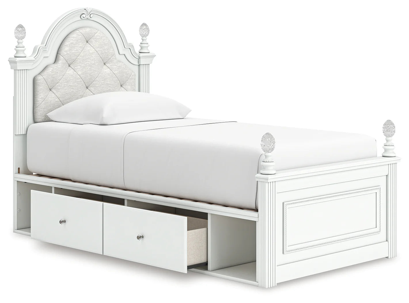 Kozlani - Twin Upholstered Panel Storage Bed - White